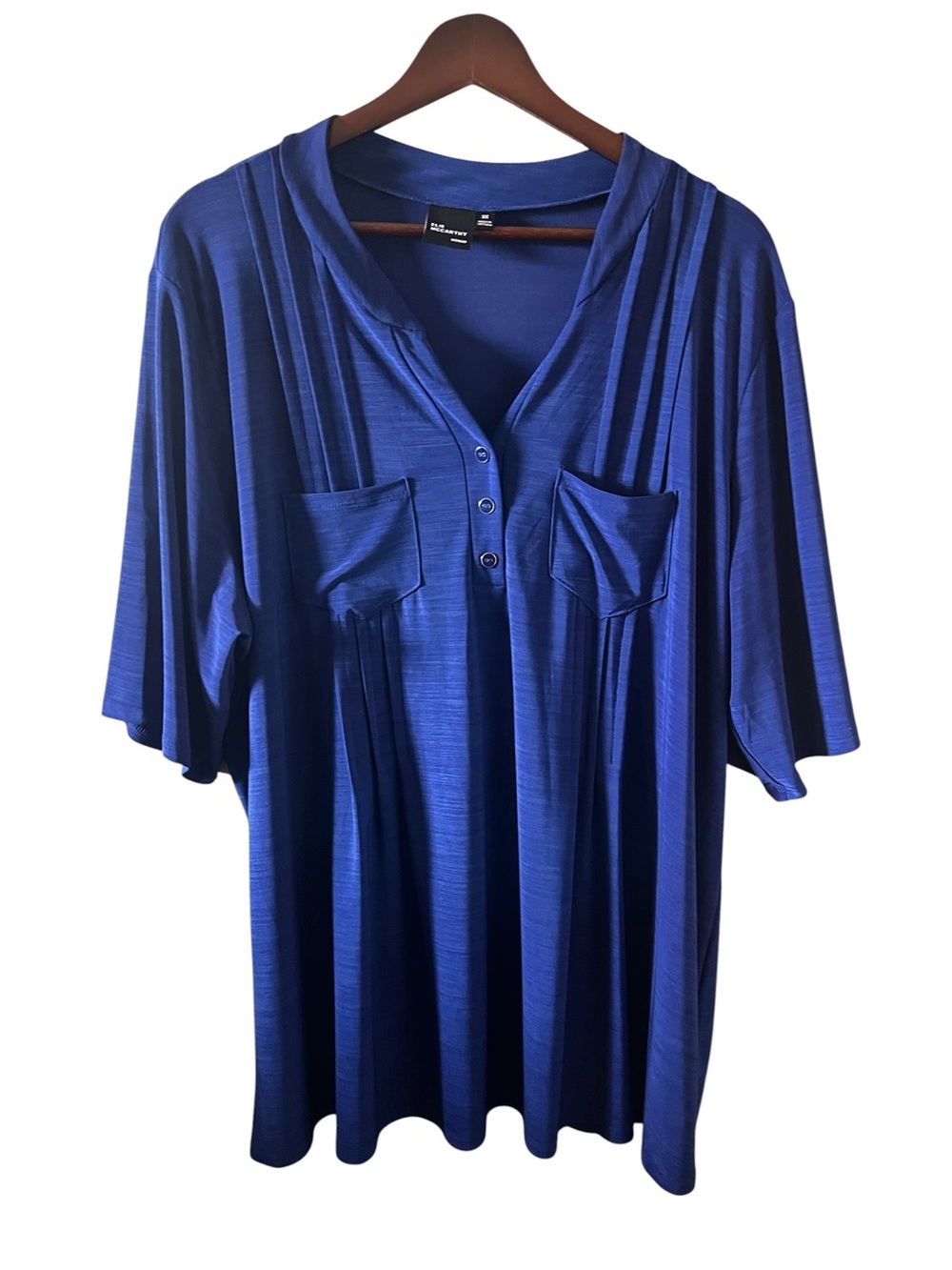 🐝3X Ellie McCarthy 🐝Women's Royal Blue 🐝Short Sleeve Henley Top